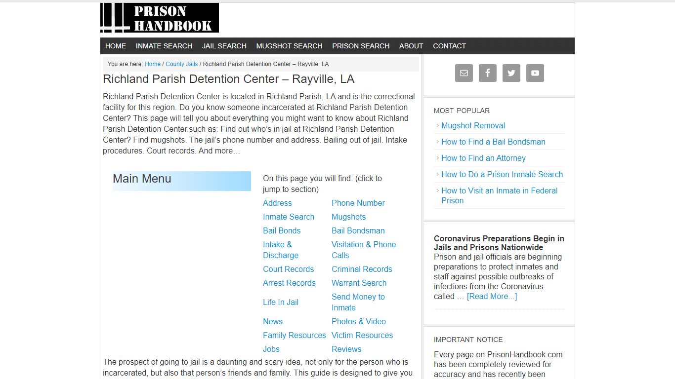 Richland Parish Detention Center – Rayville, LA - Prison Handbook
